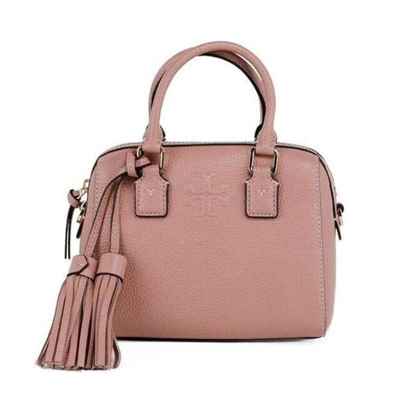 【TORY BURCH】小款荔枝皮革流蘇素色波士頓包/兩用包-粉-0