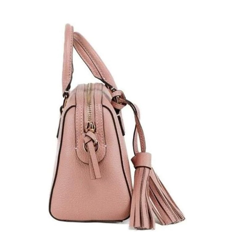 【TORY BURCH】小款荔枝皮革流蘇素色波士頓包/兩用包-粉-1