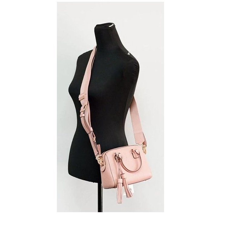 【TORY BURCH】小款荔枝皮革流蘇素色波士頓包/兩用包-粉-5