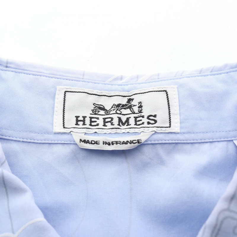 愛馬仕 Mors et Gourmettes 長袖襯衫,純棉,藍色,二手男款,#39,15 1/2-2