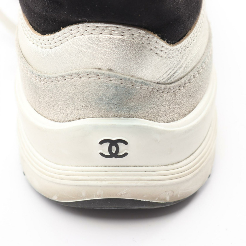 香奈兒 COCO 標誌運動鞋 G46609 皮革織物 銀白色 二手 #35-7