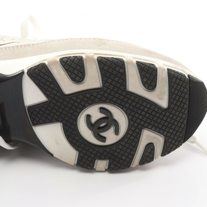 香奈兒 COCO 標誌運動鞋 G46609 皮革織物 銀白色 二手 #35-8