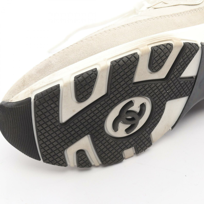 香奈兒 COCO 標誌運動鞋 G46609 皮革織物 銀白色 二手 #35-10