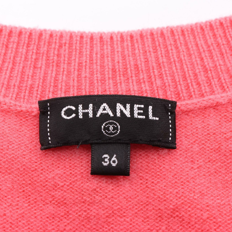 香奈兒 COCO 標誌紐扣開襟羊毛衫,粉紅色,二手,女款,36碼-2