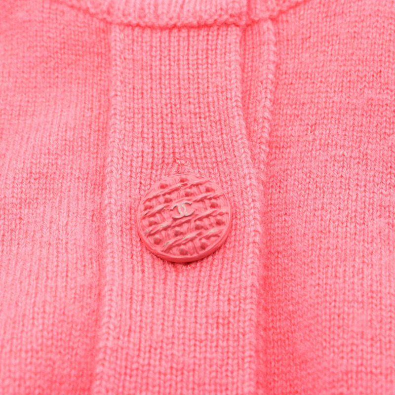 香奈兒 COCO 標誌紐扣開襟羊毛衫,粉紅色,二手,女款,36碼-6