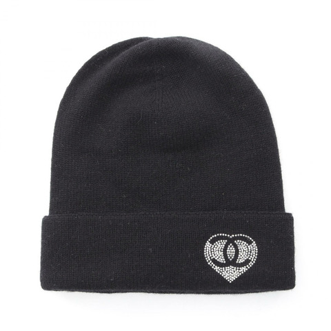香奈兒 COCO 標誌針織帽，羊絨材質，黑色，二手女款