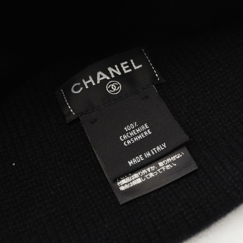 香奈兒 COCO 標誌針織帽，羊絨材質，黑色，二手女款-3