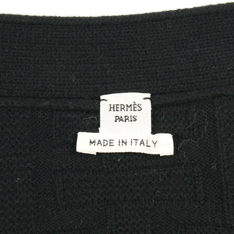 愛馬仕 H 字紋針織開襟毛衣 DC2H2705DA 羊毛黑色二手女款 #36-2