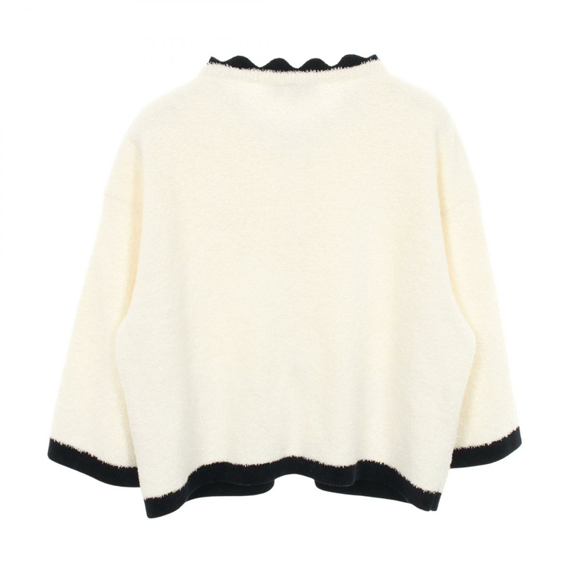 香奈兒 COCO 標誌紐扣開襟針織絲白色海軍藍二手女款 34 碼-1