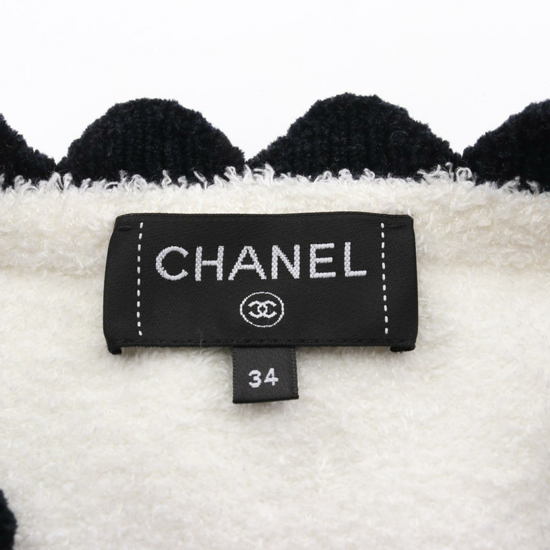 香奈兒 COCO 標誌紐扣開襟針織絲白色海軍藍二手女款 34 碼-2