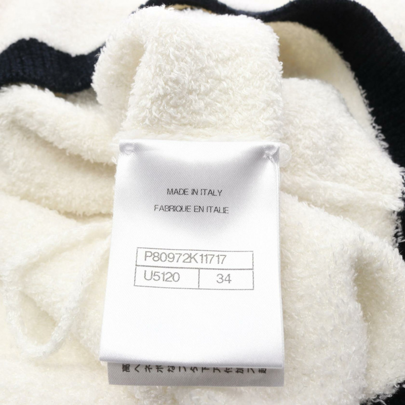 香奈兒 COCO 標誌紐扣開襟針織絲白色海軍藍二手女款 34 碼-4