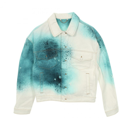 路易威登 LV 噴漆牛仔夾克 短款 #46 棉質 白色 綠色 二手 男款