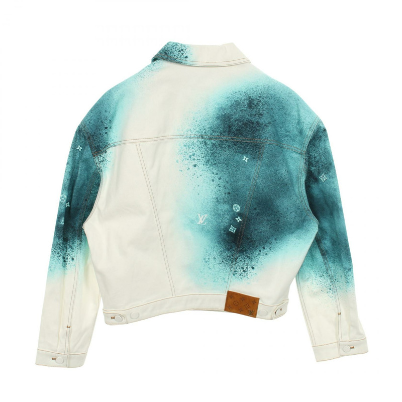 路易威登 LV 噴漆牛仔夾克 短款 #46 棉質 白色 綠色 二手 男款-1