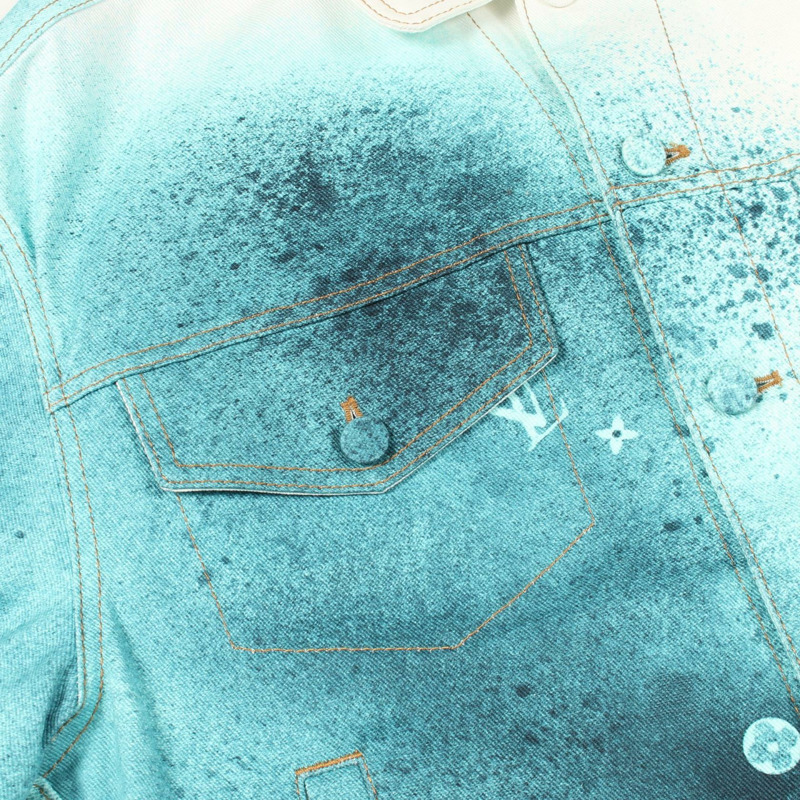 路易威登 LV 噴漆牛仔夾克 短款 #46 棉質 白色 綠色 二手 男款-6