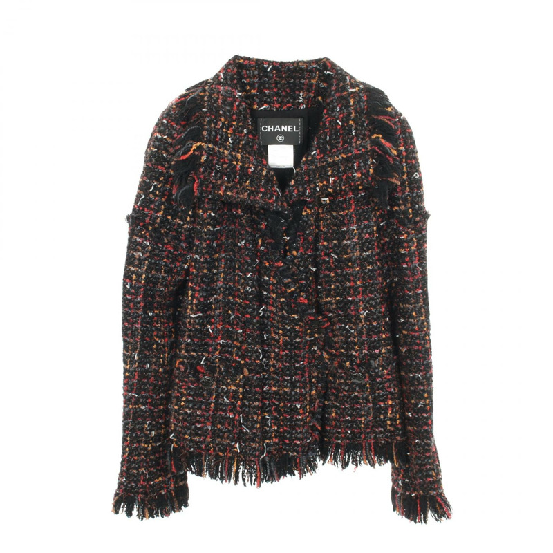 香奈兒 COCO 標誌紐扣斜紋軟呢外套 P39758V28224 羊毛 黑色 多色 二手 女款-0