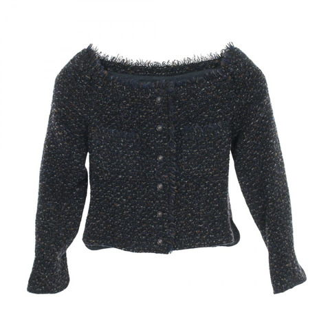 香奈兒 (CHANEL) 斜紋軟呢無色外套 P19972V11631 羊毛 Moheya 海軍藍 二手 女款