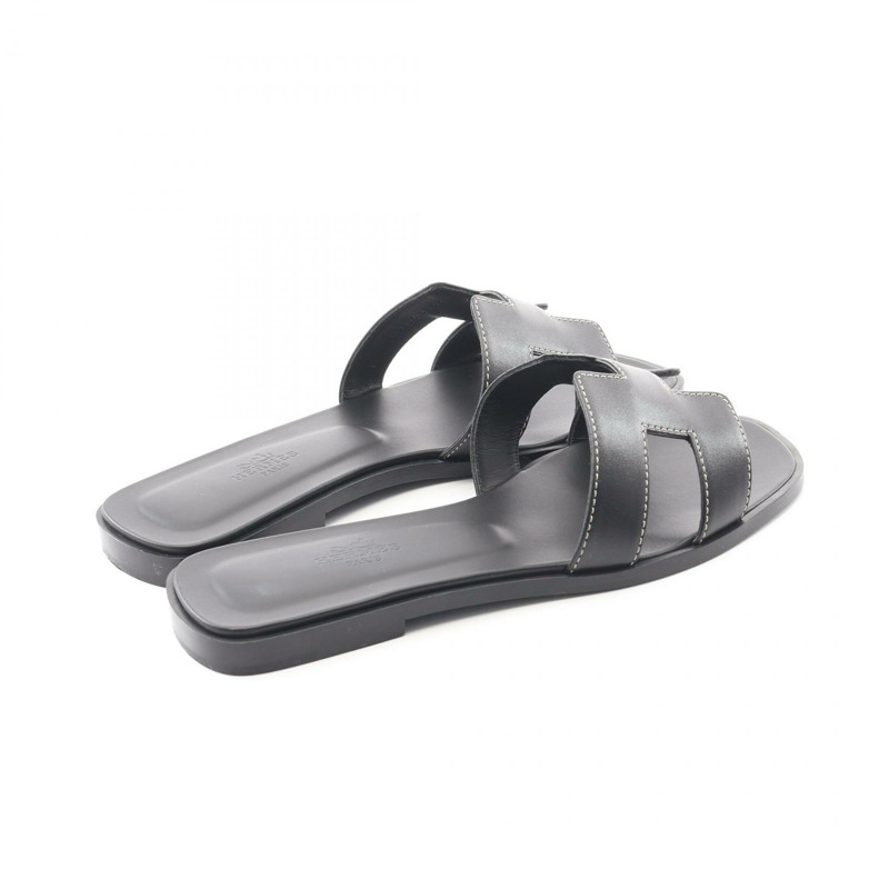 愛馬仕 Oran 黑色真皮涼鞋,尺寸 37.5,二手女款-1