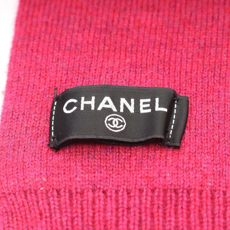 香奈兒 COCO 標誌圍巾披肩,羊絨氨綸混紡,黑色/粉紅色,二手-1