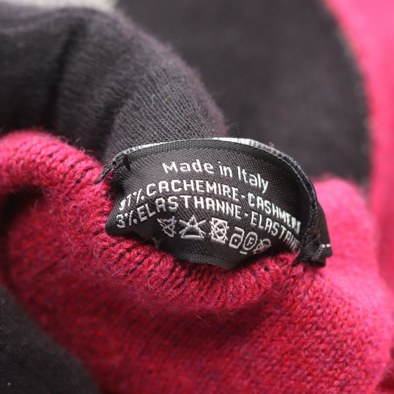 香奈兒 COCO 標誌圍巾披肩,羊絨氨綸混紡,黑色/粉紅色,二手-2