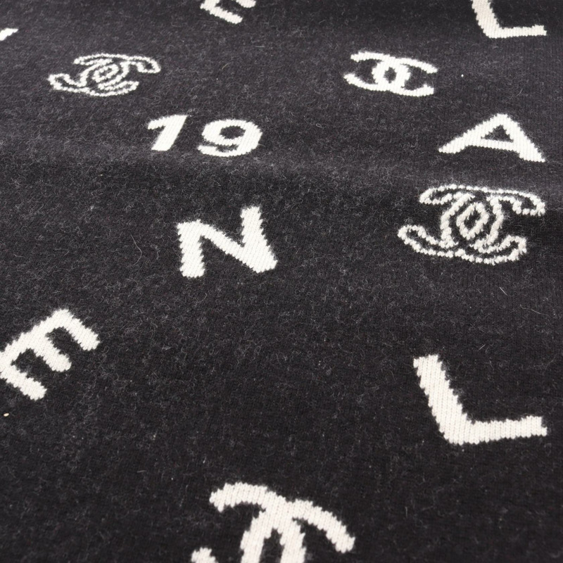 香奈兒 COCO 標誌圍巾披肩,羊絨氨綸混紡,黑色/粉紅色,二手-4
