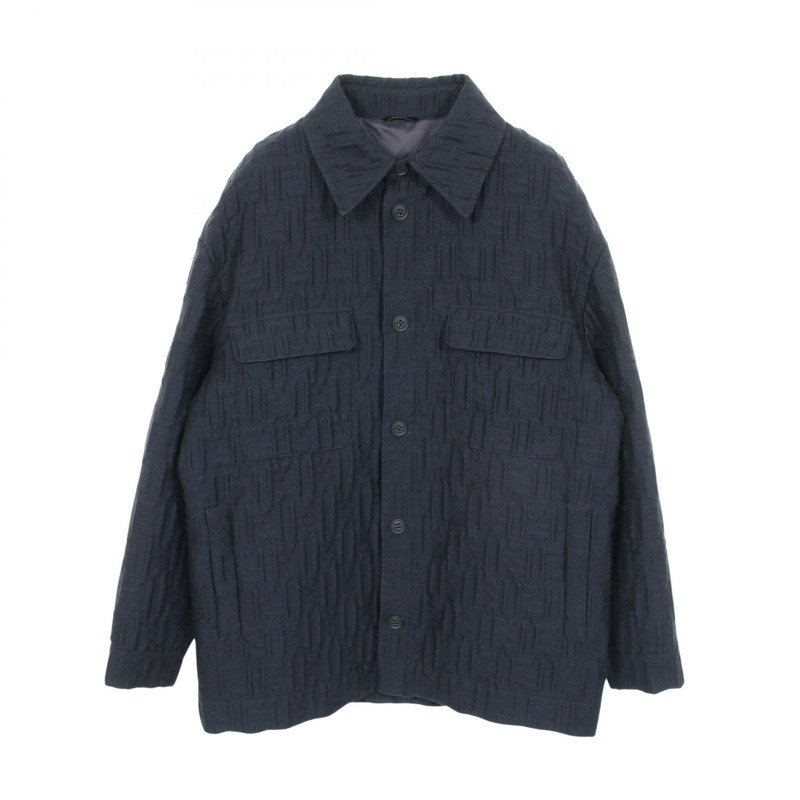 FENDI FF壓花襯衫外套 其他外套 FW1286AQMO 羊毛 尼龍 棉/聚酯纖維 海軍藍 二手 男款-0