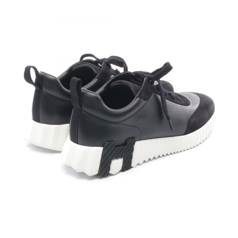 愛馬仕 Bouncing 運動鞋 #38 皮革絨面革黑白二手女鞋-1