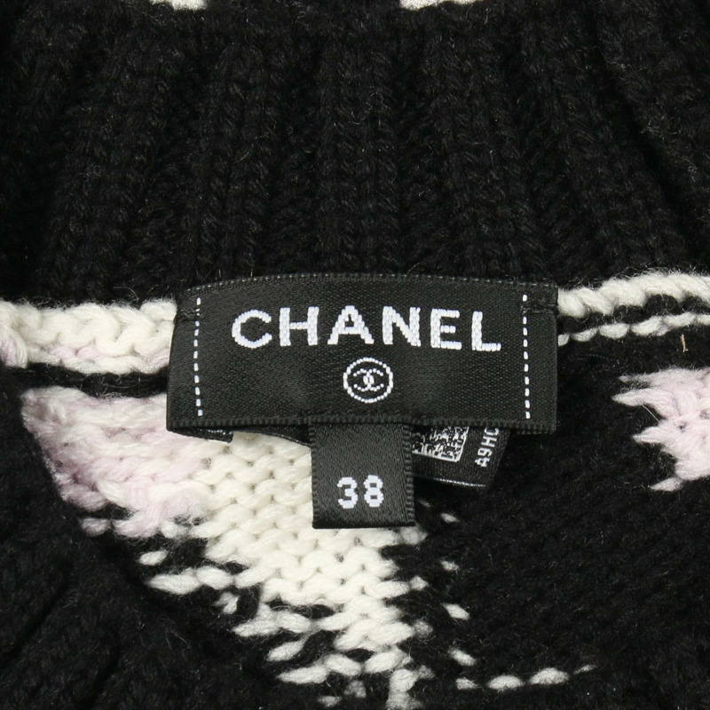 香奈兒 COCO 標誌針織羊絨衫 黑白紫 #38 二手 女士 CC-2