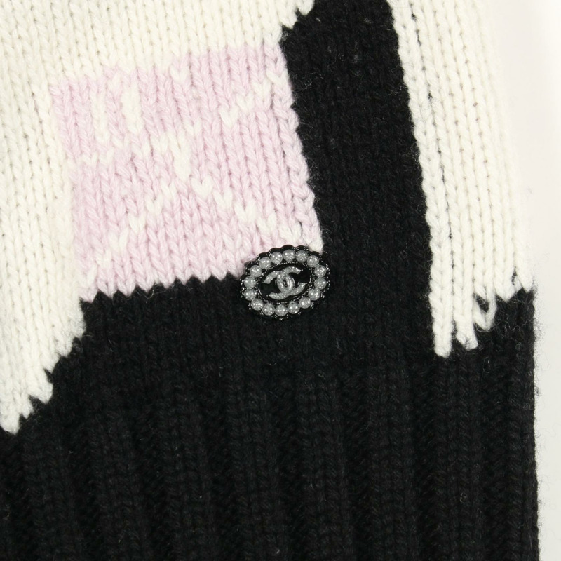 香奈兒 COCO 標誌針織羊絨衫 黑白紫 #38 二手 女士 CC-6