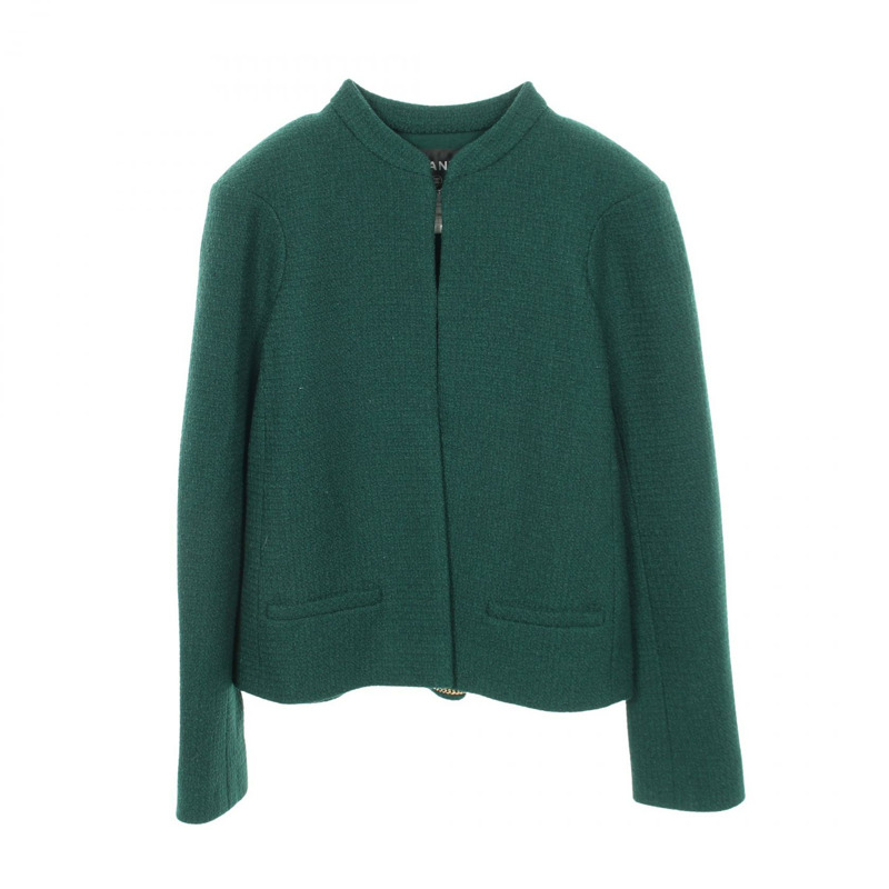 香奈兒 COCO 標誌紐扣 其他羊毛外套 綠色 二手 女士-0
