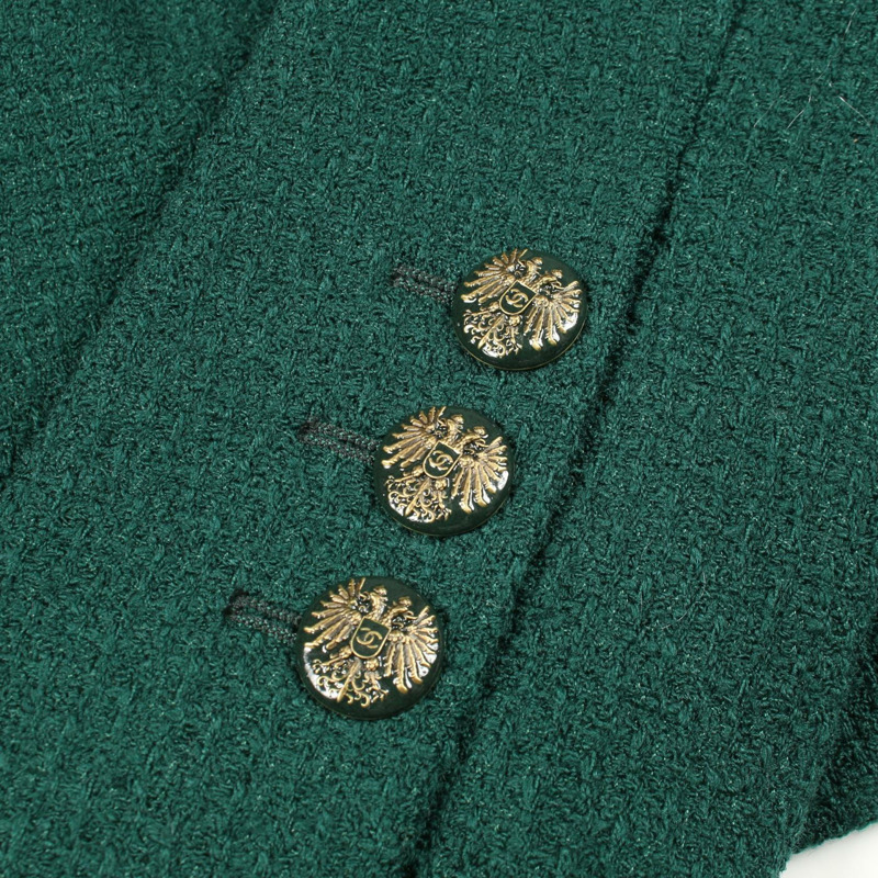 香奈兒 COCO 標誌紐扣 其他羊毛外套 綠色 二手 女士-6