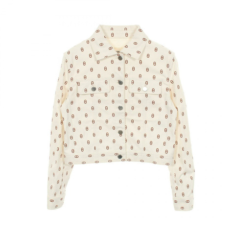 愛馬仕 Chaine dancre 牛仔夾克，棉質，白色/棕色，二手，女款，38 碼