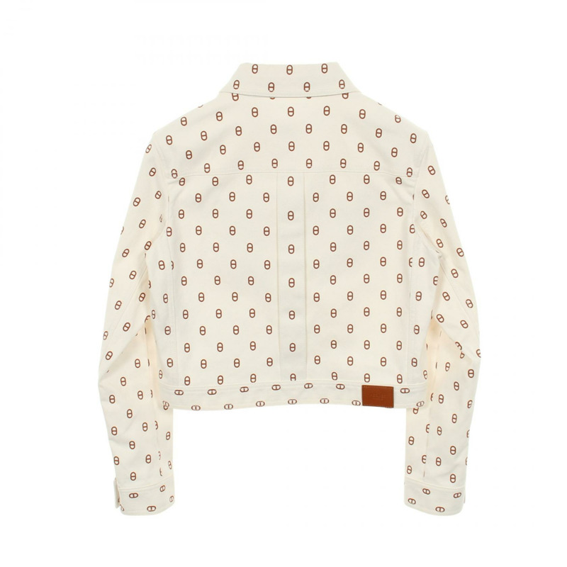 愛馬仕 Chaine dancre 牛仔夾克，棉質，白色/棕色，二手，女款，38 碼-1