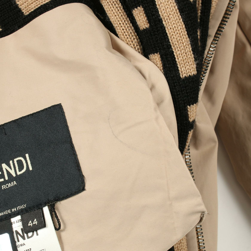 FENDI FF 標誌 其他外套 尼龍棉 米色 黑色 二手 男款-7