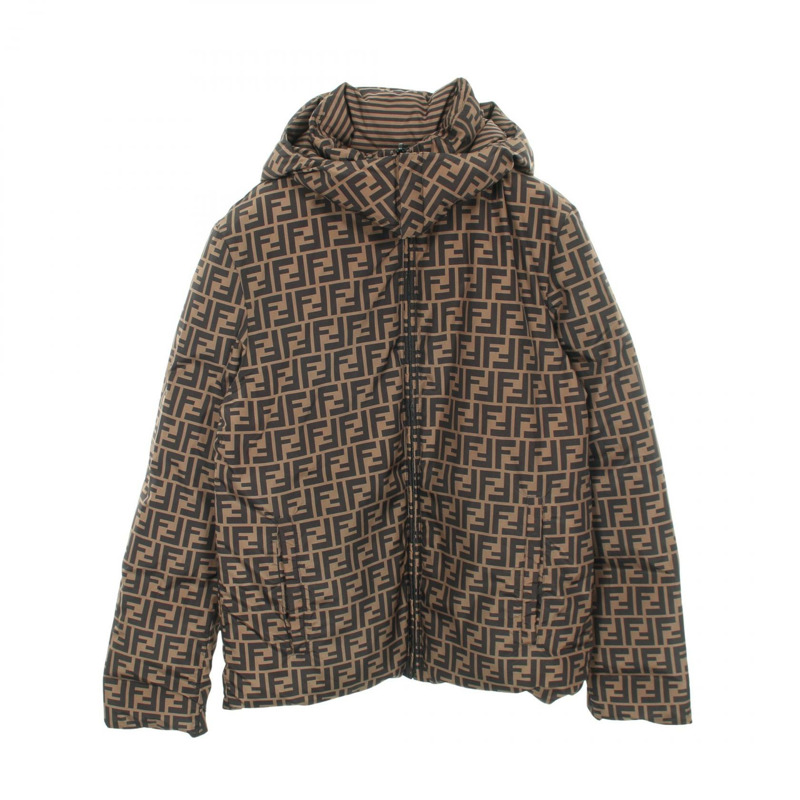 FENDI FF logo 羽絨外套,聚酯纖維,卡其色/黑色,二手,男士雙面穿,#44-0