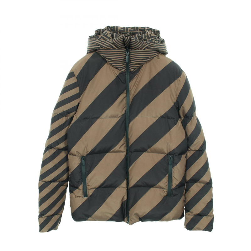 FENDI FF logo 羽絨外套,聚酯纖維,卡其色/黑色,二手,男士雙面穿,#44-2