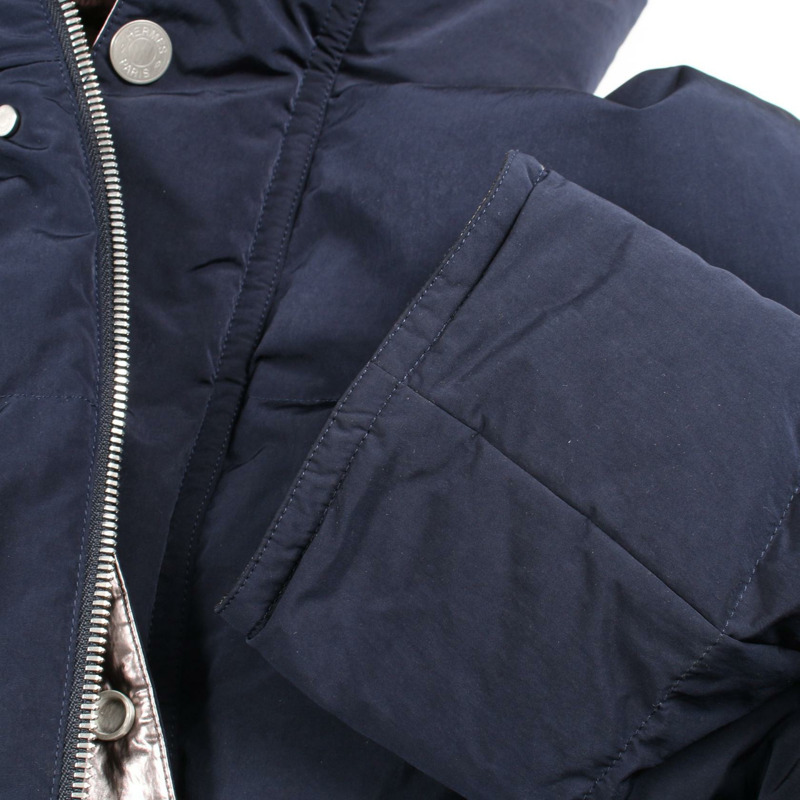愛馬仕 Sellier 紐帶羽絨外套 #50 連帽衫 尼龍聚酯纖維 海軍藍 二手 女款-9