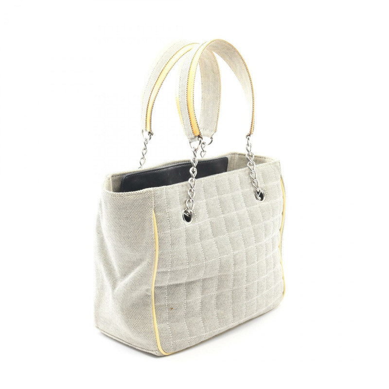 香奈兒山茶花5號巧克力棒手提包,帆布漆皮灰色,配金屬扣,二手-1