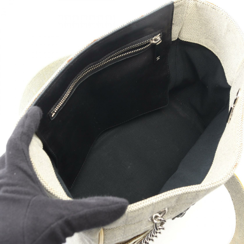 香奈兒山茶花5號巧克力棒手提包,帆布漆皮灰色,配金屬扣,二手-2