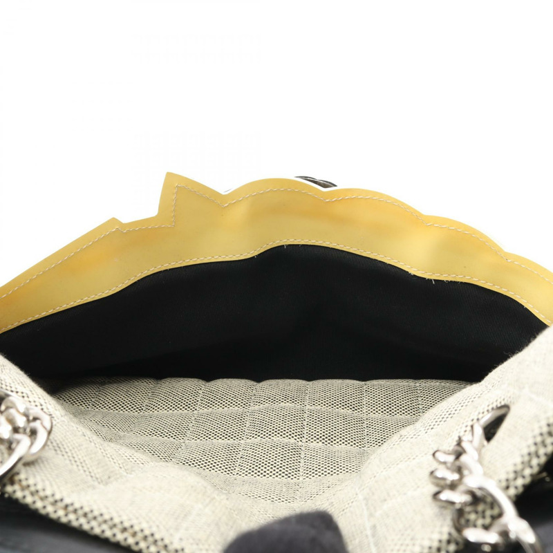 香奈兒山茶花5號巧克力棒手提包,帆布漆皮灰色,配金屬扣,二手-10