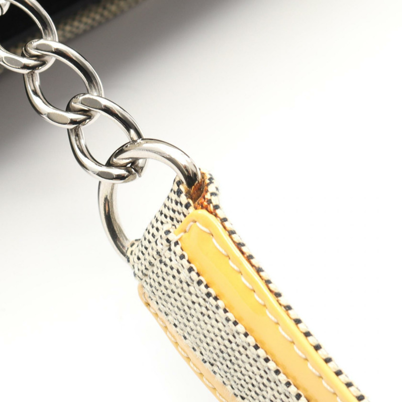 香奈兒山茶花5號巧克力棒手提包,帆布漆皮灰色,配金屬扣,二手-12