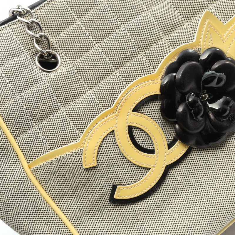 香奈兒山茶花5號巧克力棒手提包,帆布漆皮灰色,配金屬扣,二手-13