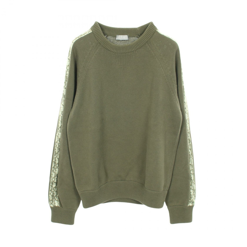 Christian Dior Oblique針織套頭衫 113M638AT187 棉卡其色 #S 二手男款-0
