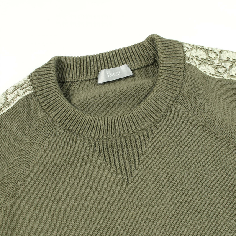 Christian Dior Oblique針織套頭衫 113M638AT187 棉卡其色 #S 二手男款-4