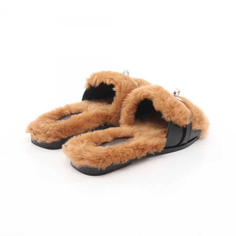 愛馬仕 Julia Kelly 扣環穆勒鞋，棕色/黑色真皮剪絨，二手女款 #36-1