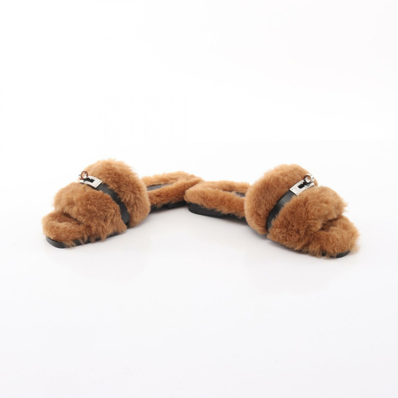 愛馬仕 Julia Kelly 扣環穆勒鞋，棕色/黑色真皮剪絨，二手女款 #36-2