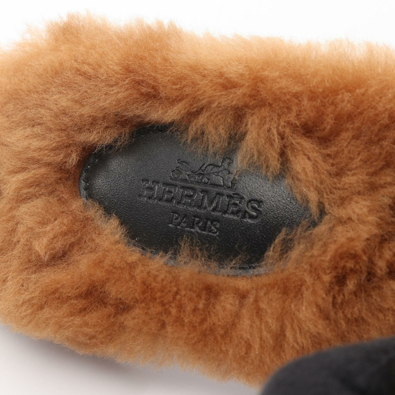 愛馬仕 Julia Kelly 扣環穆勒鞋，棕色/黑色真皮剪絨，二手女款 #36-4