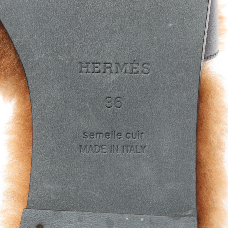 愛馬仕 Julia Kelly 扣環穆勒鞋，棕色/黑色真皮剪絨，二手女款 #36-5