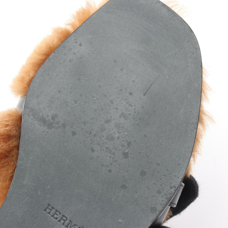 愛馬仕 Julia Kelly 扣環穆勒鞋，棕色/黑色真皮剪絨，二手女款 #36-7