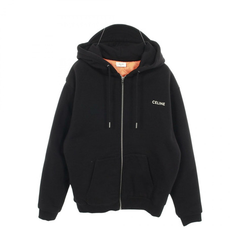 CELINE 標誌刺繡拉鍊連帽衫 其他外套 棉 黑色 二手 男士