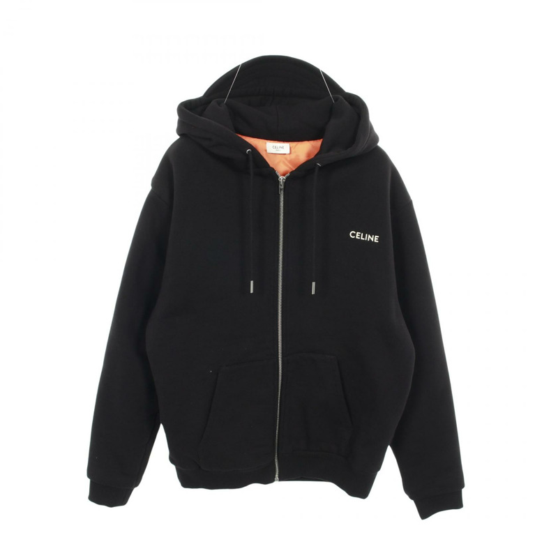 CELINE 標誌刺繡拉鍊連帽衫 其他外套 棉 黑色 二手 男士-0